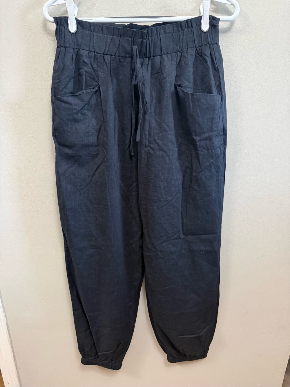 🔥2 for $10🔥 Womens Black Elastic-Waist Loose Pants with Drawstring Large